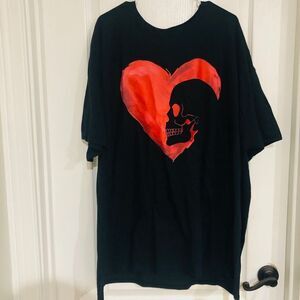 Fruit Of The Loom Men's Skull‎ Heart T-Shirt Cotton Short Sleeve Black Size 3XL